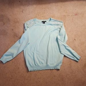 Teal laced shoulder top